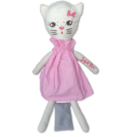 Logólábú plüss állat  cica rózsaszín ruhás-Névvel is rendelhető 