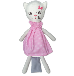 Logólábú plüss állat  cica rózsaszín ruhás-Névvel is rendelhető 
