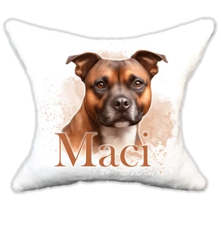 Plüss párna kutyás-névvel is rendelhető Staffordshire terrier