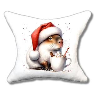 capybara forrócsokival plüsspárna, cuki téli capybara párna, levandy