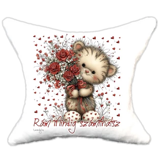 szerelmes rózsás cica, plüsspárna, cuki  párna valentin napra, levandy