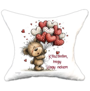 szerelmes macika lufikkal, plüsspárna, cuki  párna valentinnapra, levandy