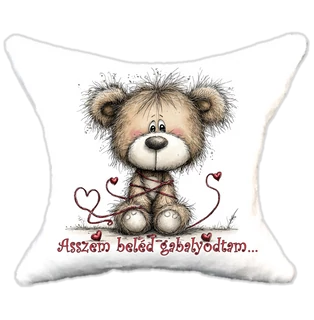 szerelmes macika szivecskével, plüsspárna, cuki  párna valentinnapra, levandy