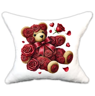 szerelmes rózsamacika rózsával, plüsspárna, cuki  párna valentinnapra, levandy