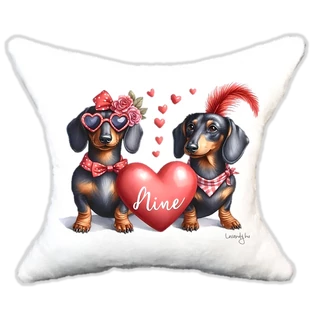 szerelmes tacskópár szívekkel, plüsspárna, cuki  párna valentin napra, levandy