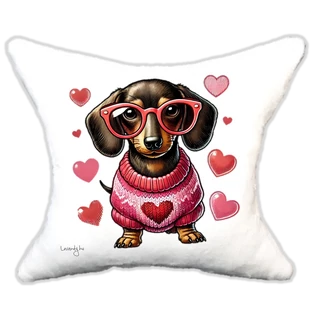 szerelmes tacskó szívekkel, plüsspárna, cuki  párna valentin napra, levandy