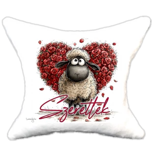 szerelmes rózsás bárányka, plüsspárna, cuki  párna valentinnapra, levandy