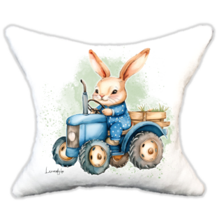 Plüss párna cuki nyuszi kék traktor-névvel is rendelhető 