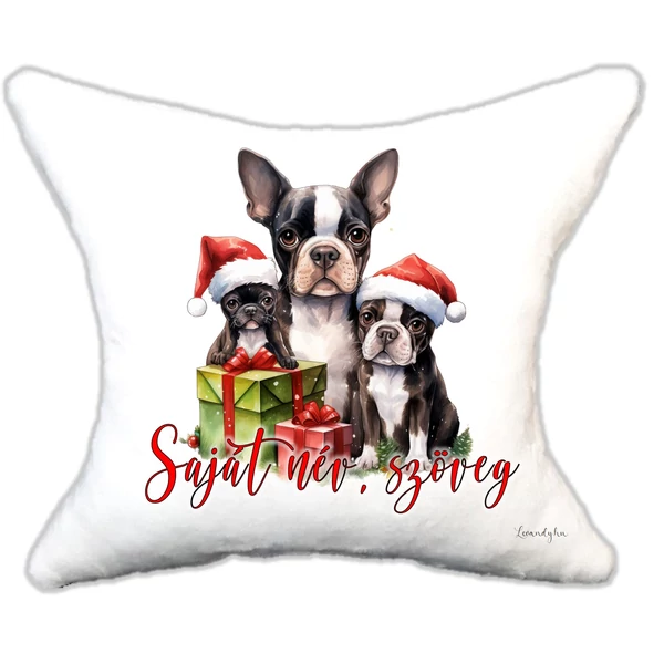 Plüss párna karácsonyi boston terrier család névvel is rendelhető