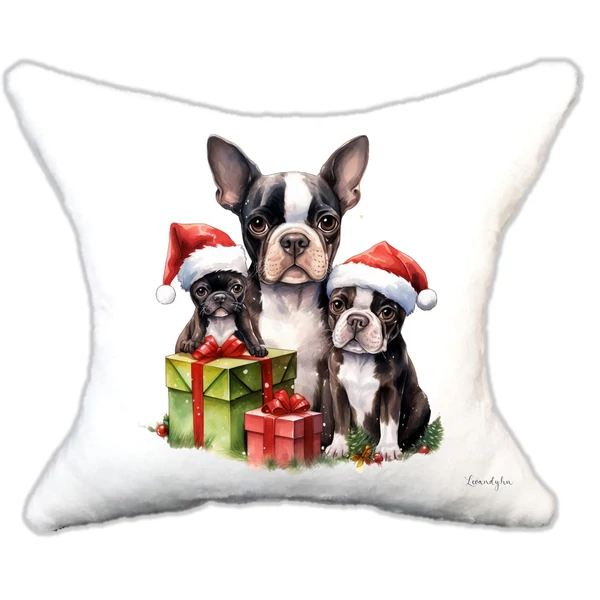 Plüss párna karácsonyi boston terrier család névvel is rendelhető