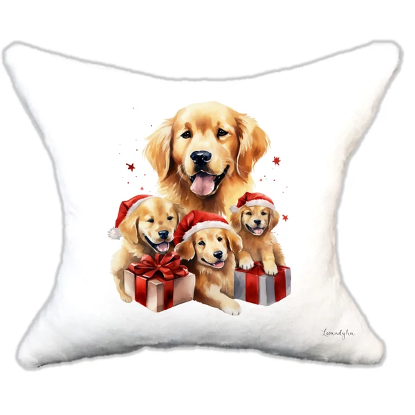 Plüss párna karácsonyi golden retriever család névvel is rendelhető