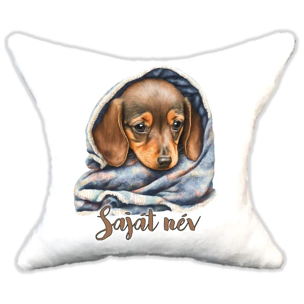 Plüss párna tacskó kék sállal névvel is rendelhető