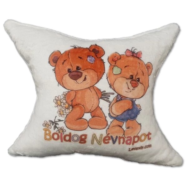 Plüss párna Boldog Névnapot macipár