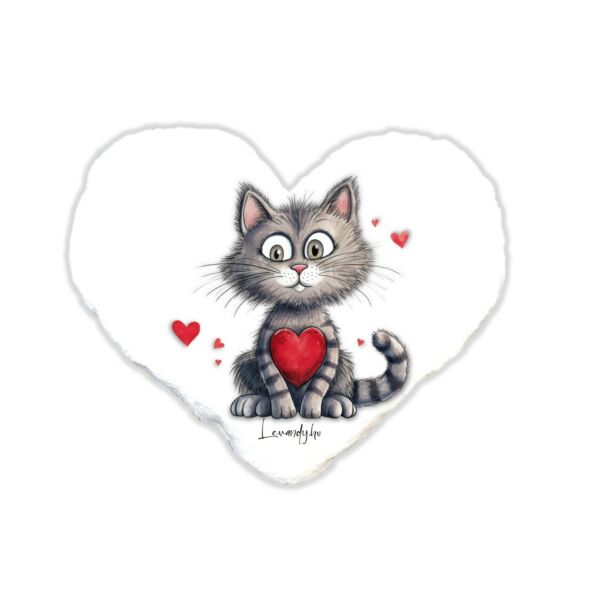 Plüss párna szív-alakú  Szürke cica szívekkel névvel is rendelhető