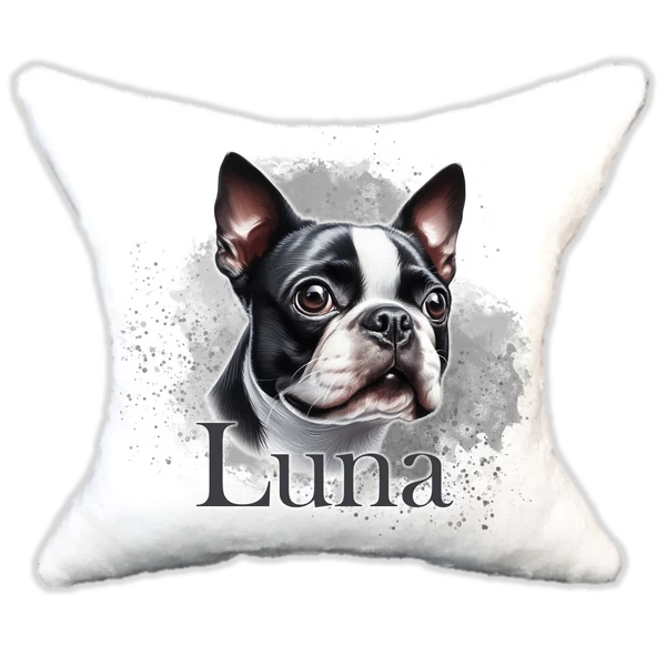 Plüss párna kutyás-névvel is rendelhető Boston Terrier