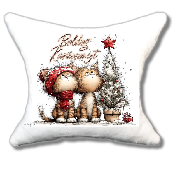 karácsonyozó cicák cuki plüsspárna, 