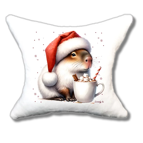 capybara forrócsokival plüsspárna, cuki téli capybara párna, levandy