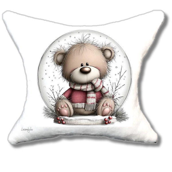 Macika hógömbben cuki plüsspárna, 