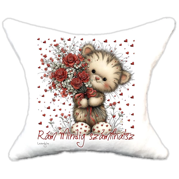 szerelmes rózsás cica, plüsspárna, cuki  párna valentin napra, levandy