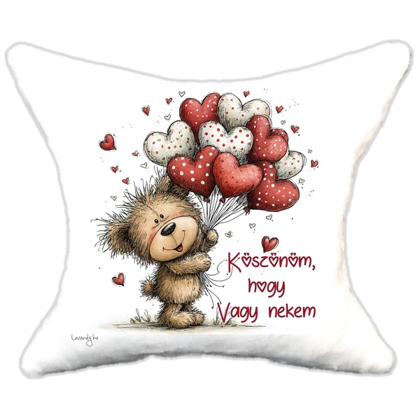 szerelmes macika lufikkal, plüsspárna, cuki  párna valentinnapra, levandy