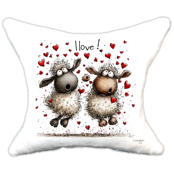 vicces szerelmes báránykák, plüsspárna, cuki  párna valentinnapra, levandy