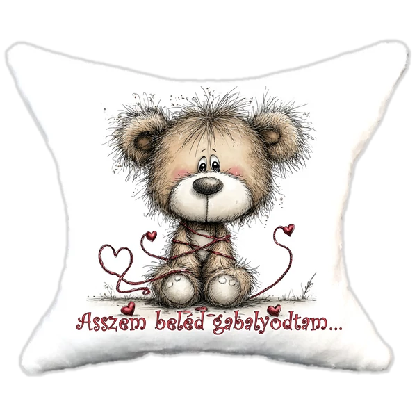 szerelmes macika szivecskével, plüsspárna, cuki  párna valentinnapra, levandy