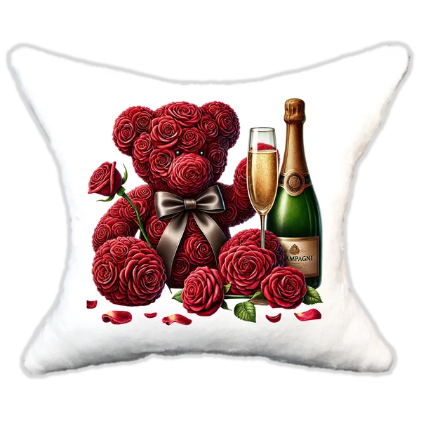 szerelmes rózsamaci pezsgővel, plüsspárna, cuki  párna valentinnapra, levandy