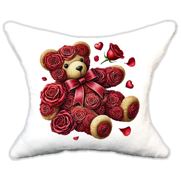 szerelmes rózsamacika rózsával, plüsspárna, cuki  párna valentinnapra, levandy