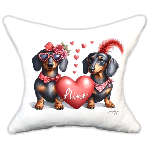 szerelmes tacskópár szívekkel, plüsspárna, cuki  párna valentin napra, levandy