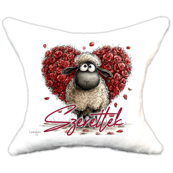 szerelmes rózsás bárányka, plüsspárna, cuki  párna valentinnapra, levandy