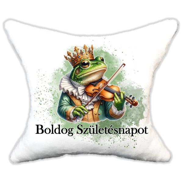 Plüss párna békás hegedűvel